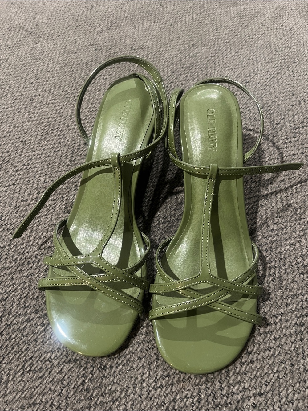 Old Navy Olive Strappy T‑Bar Wedge Sandals